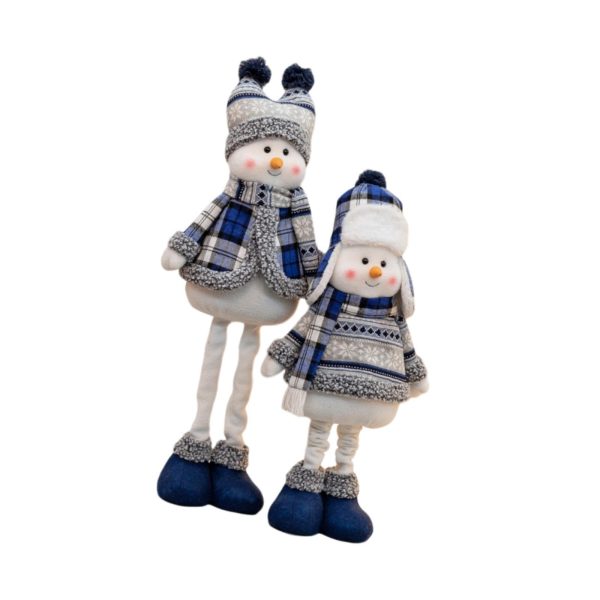 2Pcs Christmas Standing Plush Dolls Figurine Windowsill Xmas Stuffed Snowman Discount