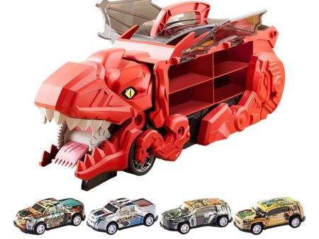 Dinosaur Transport Truck Carrier Portable Dinosaur Swallowing Truck for Kids red with 4 car on Sale