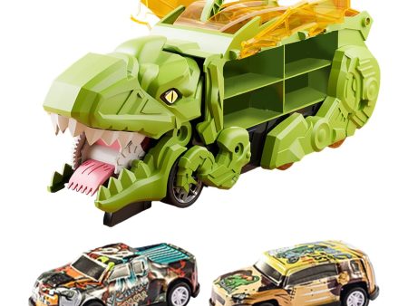 Dinosaur Transport Truck Carrier Portable Dinosaur Swallowing Truck for Kids green with 2 car Online Hot Sale