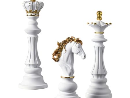 3 Pieces Chess Pieces Statues Gift Resin Sculptures for Bedroom Coffee Table White on Sale