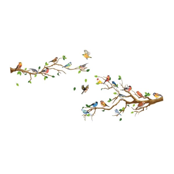 4 Pieces Bird on Tree Branch Wall Stickers for TV Background Porch Apartment Online