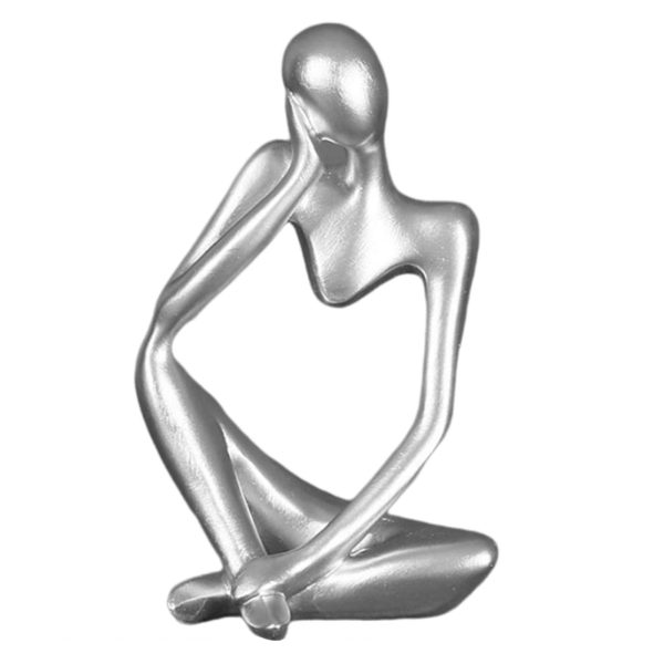 Resin Thinker Sculpture Figurine Statue for Tabletop Bookcase Silver Left Cheap