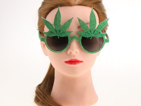 Novelty Party Sunglasses Glitter Green Maple Leaf Eye Glasses For Sale