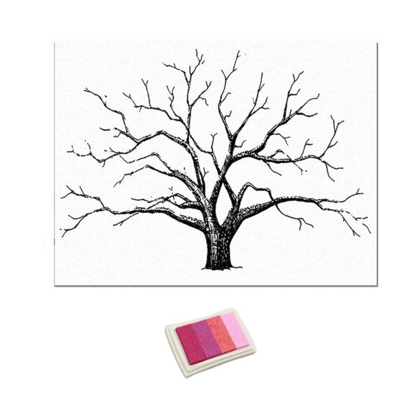 Wedding Thumbprint Tree Finger Painting Wedding Guest Book Pink For Sale