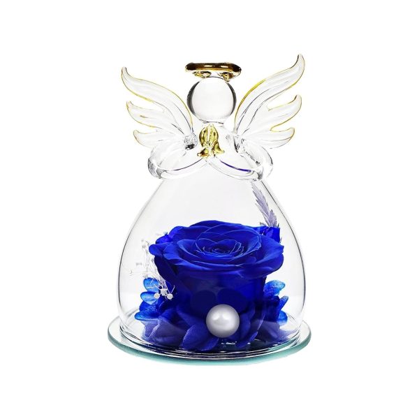 Forever Rose Ornament Elegant Preserved Rose in Glass for Mum Daughter Women blue For Cheap