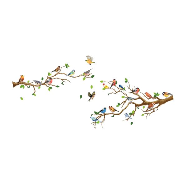 4 Pieces Bird on Tree Branch Wall Stickers for TV Background Porch Apartment Online