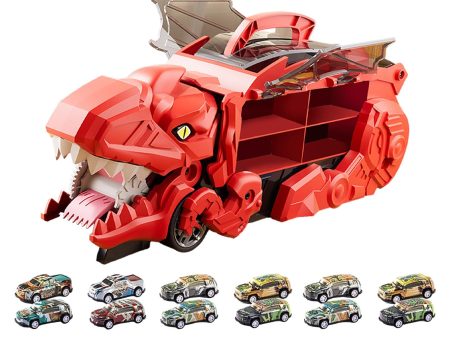 Dinosaur Transport Truck Carrier Portable Dinosaur Swallowing Truck for Kids red with 12 car For Sale