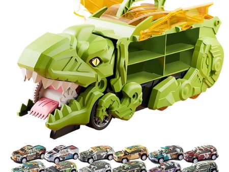 Dinosaur Transport Truck Carrier Portable Dinosaur Swallowing Truck for Kids green with 12 car on Sale