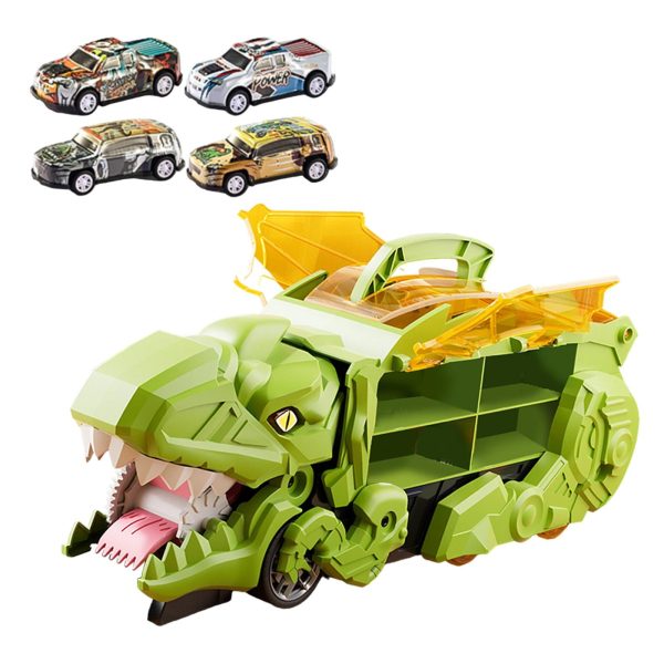 Dinosaur Transport Truck Carrier Portable Dinosaur Swallowing Truck for Kids green with 4 car For Cheap