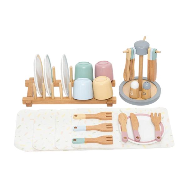 Wooden Toy Plates Dishes Role Play Forks Play Dishes for Kids for Girls Kids Online now