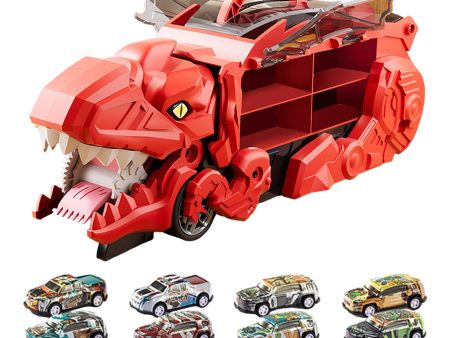 Dinosaur Transport Truck Carrier Portable Dinosaur Swallowing Truck for Kids red with 8 car Fashion