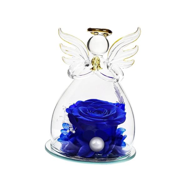 Forever Rose Ornament Elegant Preserved Rose in Glass for Mum Daughter Women blue For Cheap