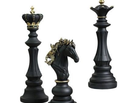 3 Pieces Chess Pieces Statues Gift Resin Sculptures for Bedroom Coffee Table Black Fashion