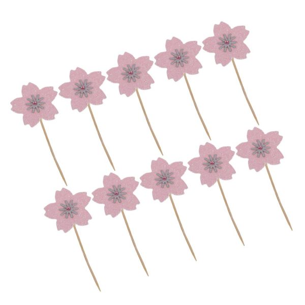 10 Glitter Sakura Flower Cake Toppers Cupcake Picks for Birthday Wedding Party Décor For Cheap