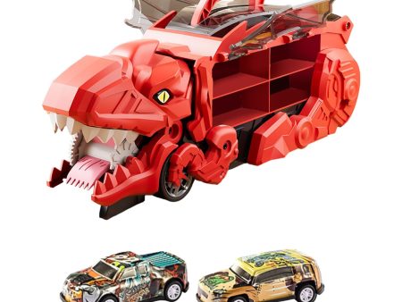 Dinosaur Transport Truck Carrier Portable Dinosaur Swallowing Truck for Kids red with 2 car on Sale