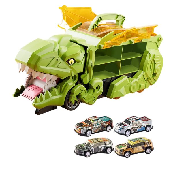 Dinosaur Transport Truck Carrier Portable Dinosaur Swallowing Truck for Kids green with 4 car For Cheap