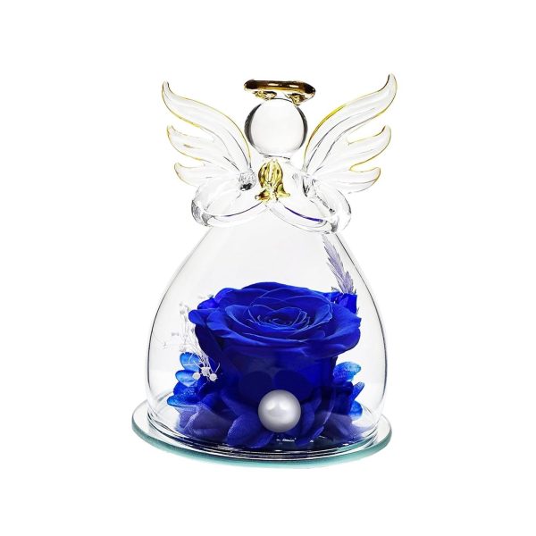 Forever Rose Ornament Elegant Preserved Rose in Glass for Mum Daughter Women blue For Cheap