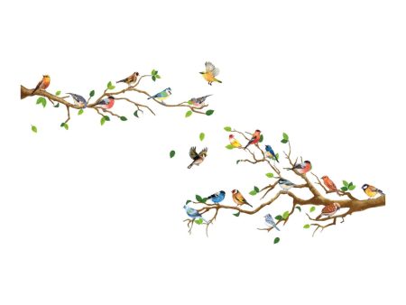 4 Pieces Bird on Tree Branch Wall Stickers for TV Background Porch Apartment Online