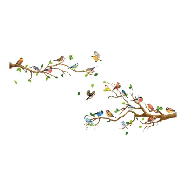 4 Pieces Bird on Tree Branch Wall Stickers for TV Background Porch Apartment Online