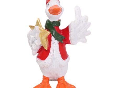 Christmas Duck Statue Display Animal Figurine for Desktop Front Porch Indoor Hold a Star Fashion