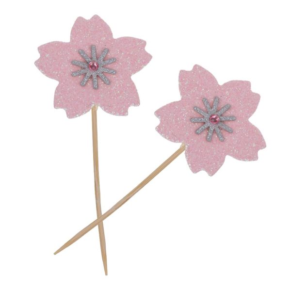 10 Glitter Sakura Flower Cake Toppers Cupcake Picks for Birthday Wedding Party Décor For Cheap