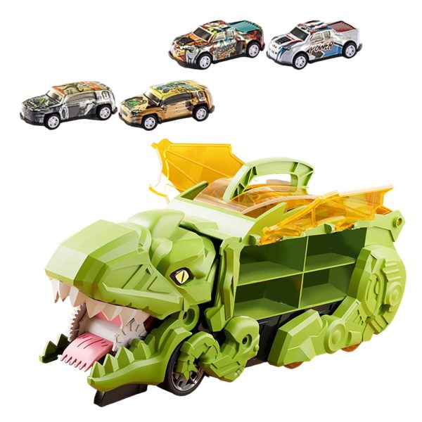 Dinosaur Transport Truck Carrier Portable Dinosaur Swallowing Truck for Kids green with 4 car For Cheap