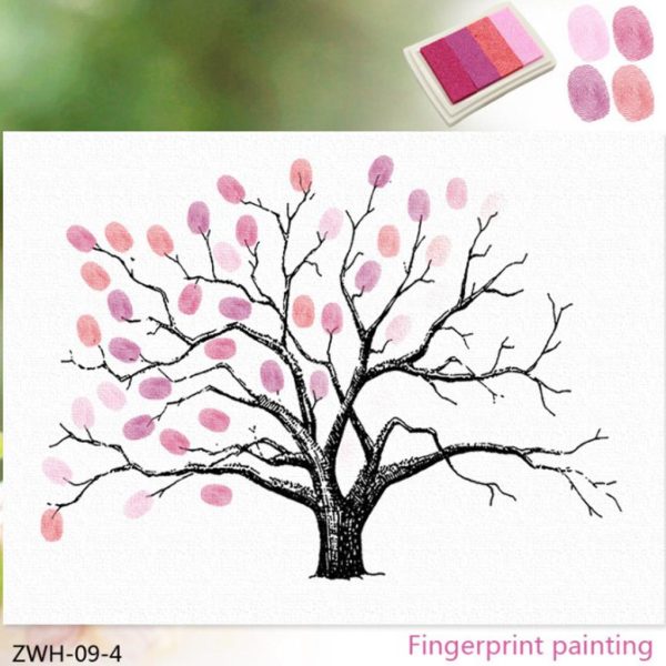 Wedding Thumbprint Tree Finger Painting Wedding Guest Book Pink For Sale