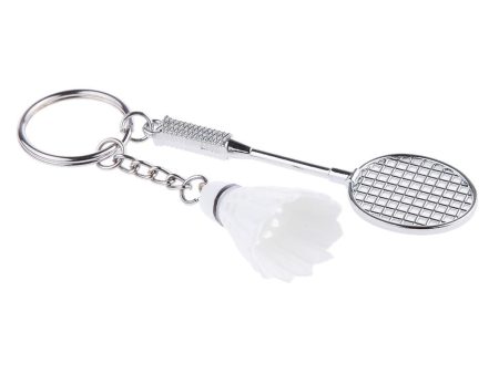 Mini Bedminton Racket Shuttlecock Pendant Keyring Key Chain Gift White on Sale