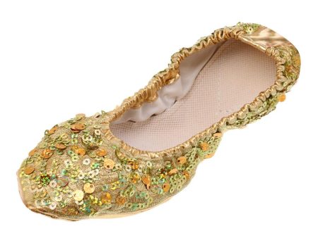 Belly Dance Shoes Soft Soles Dance Performance Shoes with Sequins M Golden Hot on Sale