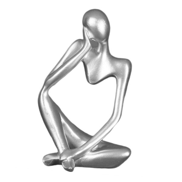 Resin Thinker Sculpture Figurine Statue for Tabletop Bookcase Silver Left Cheap