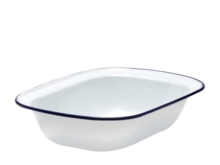 Falcon Enamel Oblong Pie Dish in White with in Blue Rim 32x24x7cm Fashion