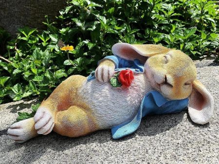 Sleeping Rabbit Statue Gift Animal Sculpture for Outdoor Indoor Desktop Lawn Sale