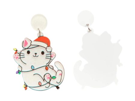 Adorable Christmas Cat Earrings Xmas for Thanksgiving Stage Performance Show Online Hot Sale